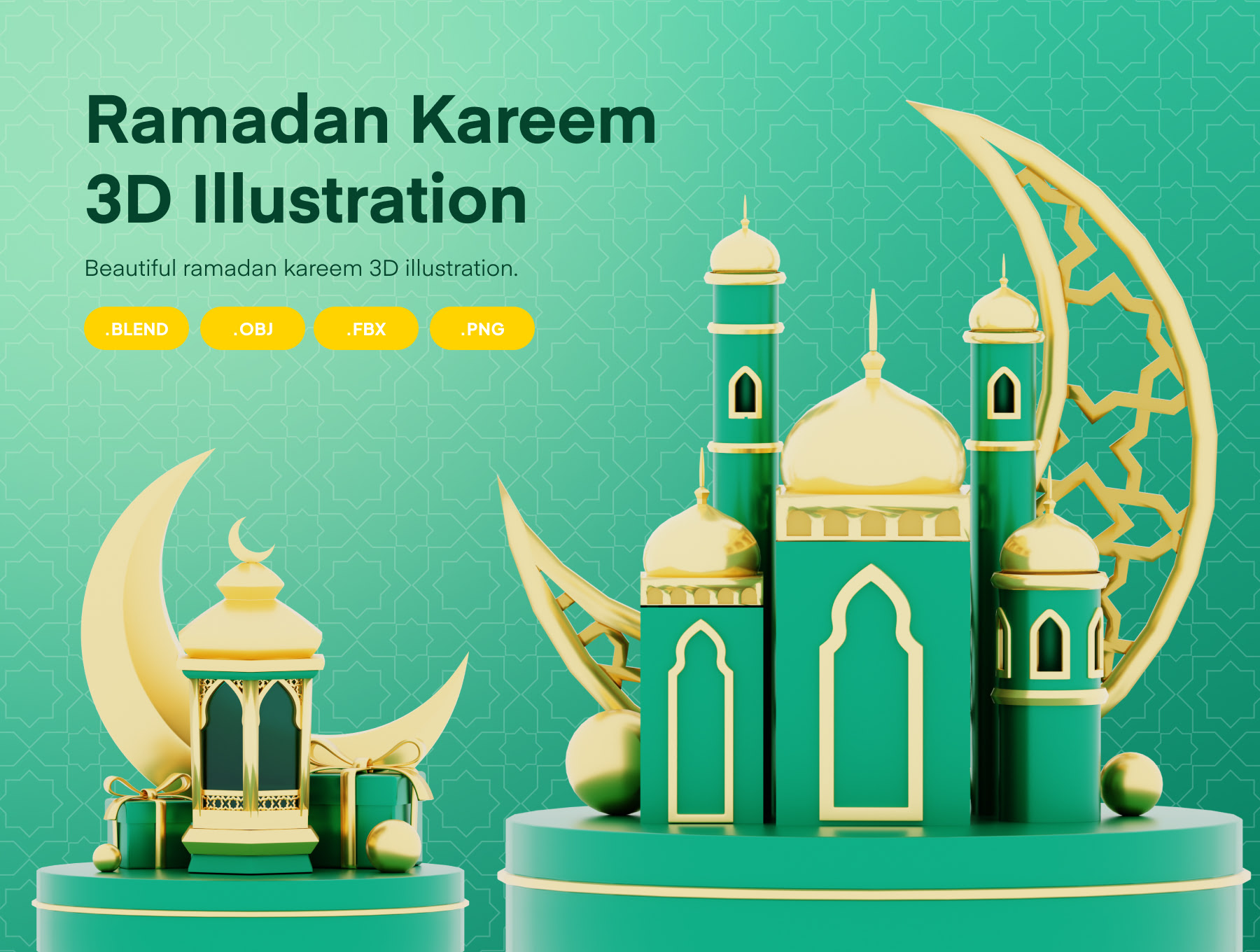 斋月Kareem 3D插图 Ramadan Kareem 3D Illustration blender格式-插画-到位啦UI